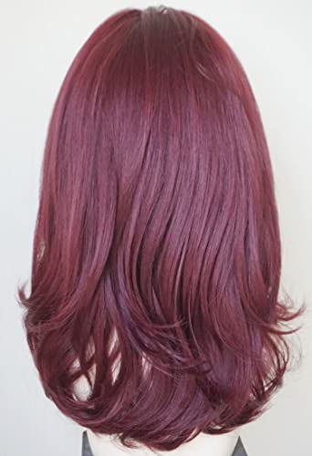 Medium Length Wine Red Layered Wigs Highlights Wigs Layered Wig With Bangs Synthetic Wig Highlight For White Women (Dark Red) #TOP4