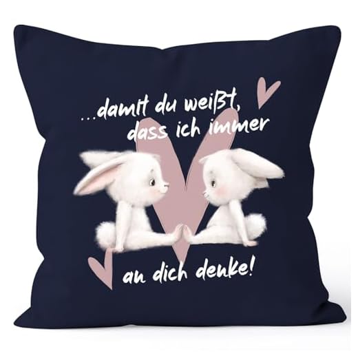 Sheepworld Plüschkissen Motiv Hab Dich lieb | Zierkissen, 25 cm x 25 cm, 100% Polyester | Geschenk, Valentinstag, Dekoartikel | 48524 6 SpecialMe® Kissen-Bezug Spruch Geschenk Liebe Freundschaft Hasen-Paar Herz Damit du weißt DASS ich an Dich denke Navy 40cm x 40cm