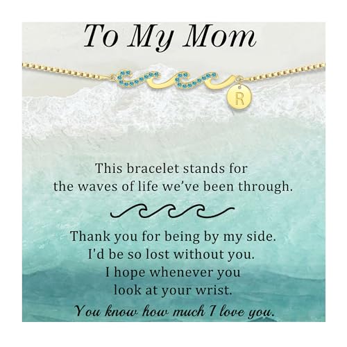 Image of Gold Bracelets for Women Non Tarnish Graduation Gifts for Daughter 2026 Initial Bracelets for Women Mom Gifts Inspirational Wave Bracelet Grandma Letter A-Z Birthday Jewelry Christmas Stocking Stuffers