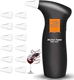 RUTIDA Alkoholtester, Alkoholmessgeräte Polizeigenau mit 12 Mundstücken, Professioneller Alkohol Tester Promillemessgerät mit Digitaler LCD-Anzeige und Halbleiter Sensorik