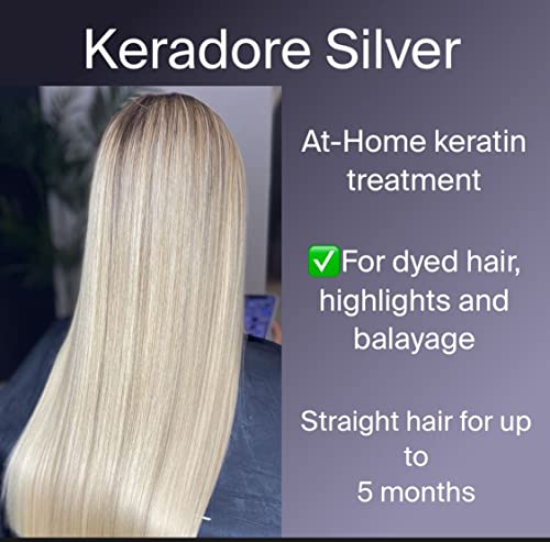 Keradore Gorgeous Hair - Keratin Hair Treatment Kit- At Home Keratin Treatment - It Last Up To 5 Months - Hair Straightening for All Hair Types- (6.8 Fl Oz/200ml) Includes Treatment, Brush, Comb, Clips and Gloves - Formaldehyde Free - Anti-Frizz (Silver)
