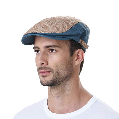 WITHMOONS Two Tone Block Summer Newsboy Hat Flat Cap AC3046 (Beige)