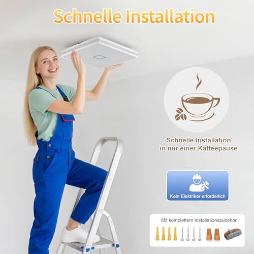 Deckenlampe, 24W LED Deckenleuchte Dimmbar mit APP, 3000-5000K Warmweiß/Naturweiß/Kaltweiß Modern lampe eckig mit Nachtlicht, Badezimmer Lampe decke für Bad Wohnzimmer Küche Flur Schlafzimmer, 32CM