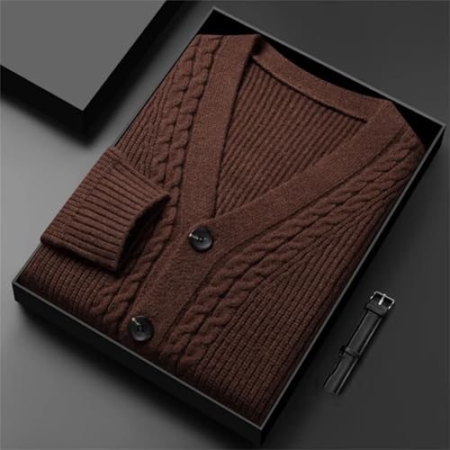 Men's V-Neck Warm Cardigan Single-Breasted Slim Stretchable Vertical Striped Long-Sleeved Sweater2