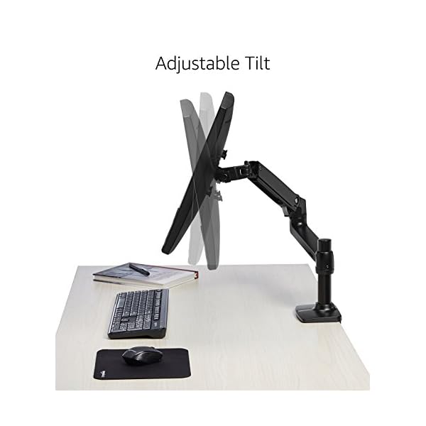 Amazon Basics Single Monitor Stand, Lift Engine Arm Mount, Aluminum, 2Pack, Black • to