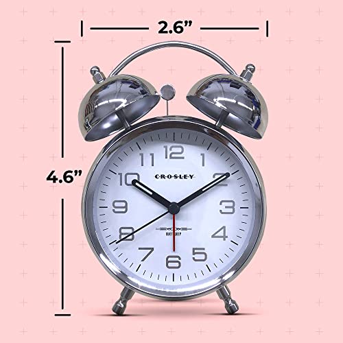 Timelink Crosley Twin Bell Alarm Clock With Classic Stereoscopic Dial, Backlight, Battery Operated Old Fashioned Loud Alarm Clock (Silver) #TOP2