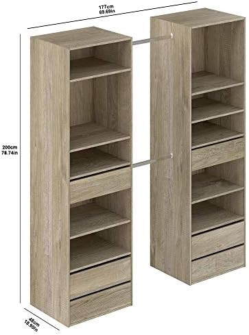 Amazon Brand - Movian Idro 2-Column Open Wardrobe, 177 x 48 x 200cm, Light Brown Oak-Effect