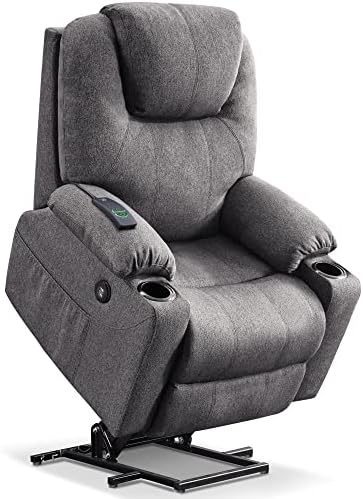 MCombo Large Power Lift Recliner Chair with Massage and Heat for Elderly Big and Tall People, 3 Positions, 2 Side Pockets, and Cup Holders, USB Ports, Fabric 7516 (Large, Gray)