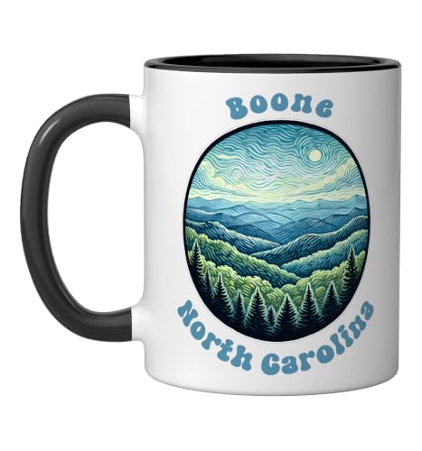 Boone NC Mountains Forest Mug 11oz Black/White