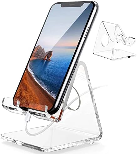 DesignComfort Acrylic Cell Phone Stand , Acrylic Phone Stand for Desk,Clear Phone Stand, Dock, Cradle, Compatible with Phone 13 Pro Max Mini 11 Xr 8 SE, Android Smartphone, Pad,Desk Accessories