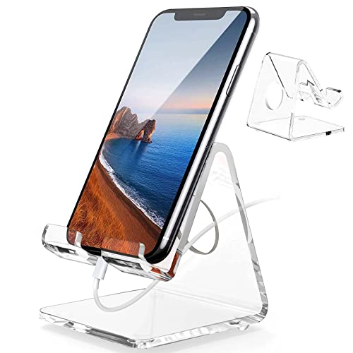Designcomfort Acrylic Cell Phone Stand , Acrylic Phone Stand For Desk,Clear Phone Stand, Dock, Cradle, Compatible With Phone 13 Pro Max Mini 11 Xr 8 Se, Android Smartphone, Pad,Desk Accessories #TOP3