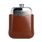 Wentworth Pewter Flask Tin Hip Flask-Love Skull Pocket Flask w/Brown Leather Pouch -846LS- 6oz/170ml
