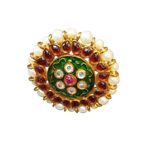 pmw Finger Ring -Green & red Ethnic Cluster Pearls Circular Adjustable Finger Ring For Women and girls-picture-45