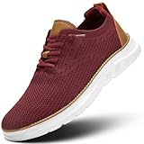 Men's Mesh Sneakers Oxfords Lace-Up Lightweight Casual Walking Shoes Driving Shoes Red