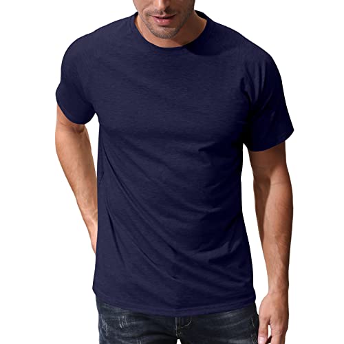 Mens Workout Shirts Casual Athletic Slim Fit Quick Dry Exercise Fitness Short Sleeve Gym Moisture Wicking Top Navy Blue #TOP2