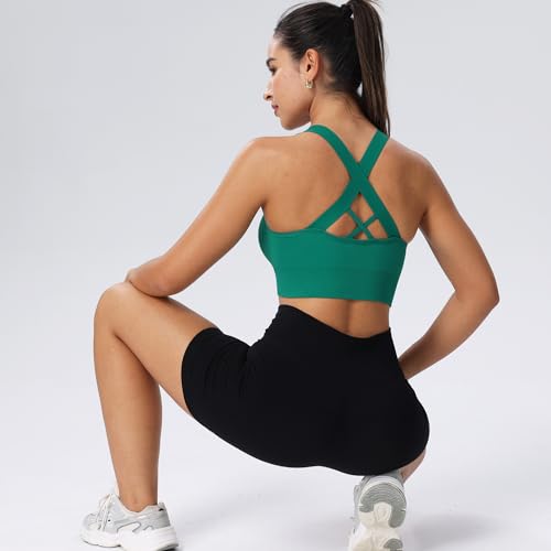 Image of High Support Sports Bras for Women,Criss Cross Strappy Back Seamless Padded | Removable Pads, A-DD Cup, Full Coverage, Seamless, Wireless, Scoop Neck, Cropped Bra, for Workout Yoga Gym Exercise Athletic