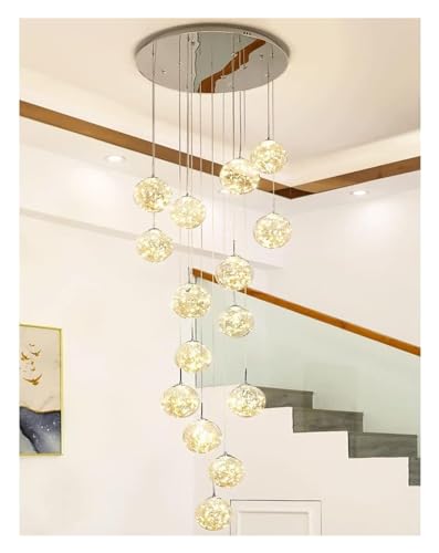 Plafonnier suspension lampe d'escalier lustre 15 boules de verre LED réglable