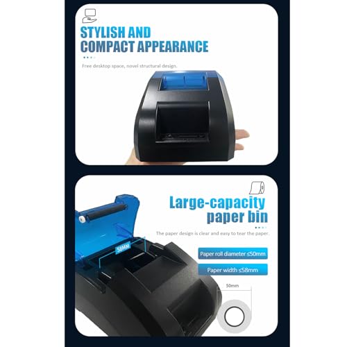 Image of Bewinner 58mm Thermal Receipt Printer with Bluetooth & USB, Compact POS Machine for Restaurants and Retail Supermarkets, ABS (US Plug)