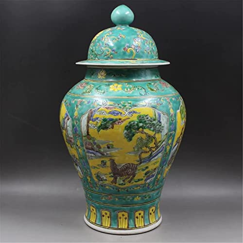 Aadecor Ceramic Jars,Tea Jar,Chinese Style Storage Jars,Ginger Jars Temple Jar Vase With Lid Decorative Jars Ginger Jar Porcelain Vase Ceramic Jar Green Yellow (Color : Yellow) #TOP6