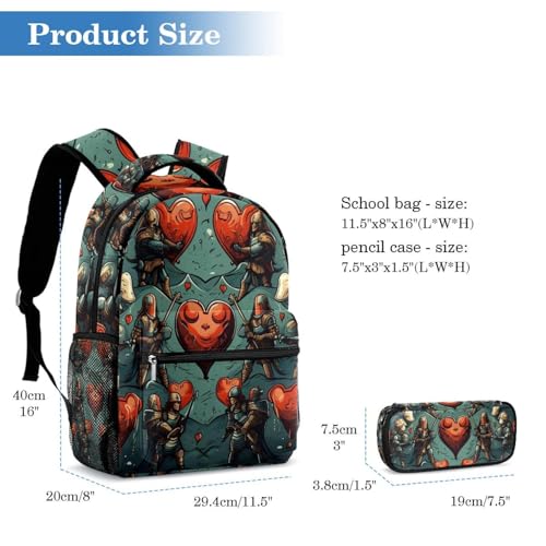 Sac à dos Fight for Red Heart 51 avec trousse pour l'école et les voyages scolaires des ados