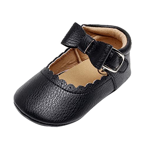 Infant Girls Single Shoes Bowknot First Walkers Shoes Buckle Strap Infant Soft Bottom Breathable Slip on Shoes Size 4 (Black, 6 Infant)