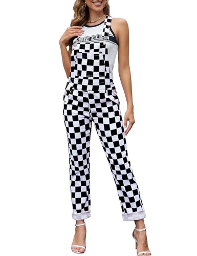 Checkered Pants Womens Overalls Fashion Bib Coveralls Cute Stretch Jeans Jumpsuit