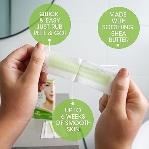 Image of Wax Strip Liposoluble Facial Wax Strips for Women - 20 Wax Strips + 4 Wax Wipes | Facial Hair Removal Face Wax Strip for Upper Lip, Eyebrows, Chin, Sidelocks Wax Hair Removal (Facial Wax Strip)