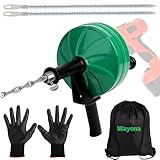 Wayona Drain Snake 35 FT, Plumbing Snake for Sink Snake Drain Hair Removal Tool, Drain Snake with Drill Attachment Drain Auger with Bag Gloves Cleaning Brush, Manual or Powered Used(35 FT - 1/4 inch)