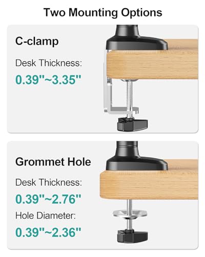 Image of MOUNT PRO Dual Monitor Desk Mount, Pneumatic Monitor Arms for 2 Monitors Max 39 Inches, Adjustable Dual Computer Monitor Stand Each Arm Holds up to 26.5lbs, VESA Mount with C Clamp & Grommet Base