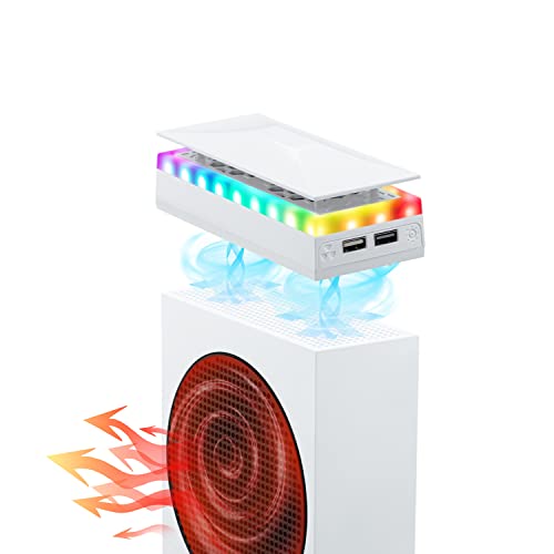 Mcbazel Xbox Serie S Lüfter Staubschutzhaube mit 7 RGB Lichteffekten, Unterstützung 4000/4300/4500 RPM/USB Datentransfer/Ladeanschluss/RGB Dual Cooler für Xbox Serie S - Weiß