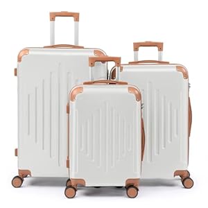 Karl home Luggage Set of 3, ABS Hard Shell Cabin Suitcase, Small Medium Large Size Lightweight Travel Suitcases 4 Wheel & Locks, Hand Luggage Bag (Beige White, 20/24/28")