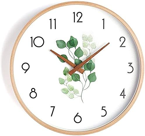 Wall Clock Modern Minimalist Solid Wood Material Decorative Wall Green Plant Clock Precise,H (Color : H)