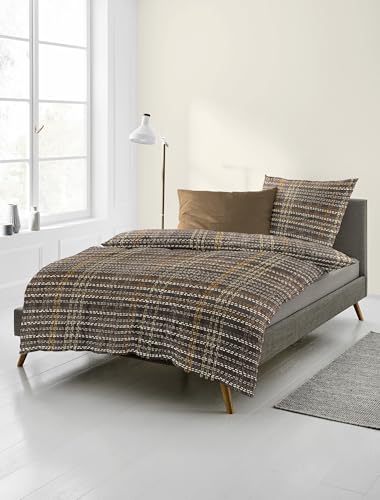 Bierbaum Ropa de Cama 4143, Franela Fina, diseñada en Alemania, Color marrón 80, 155 x 220 + 80 x 80 cm, tamaño cómodo