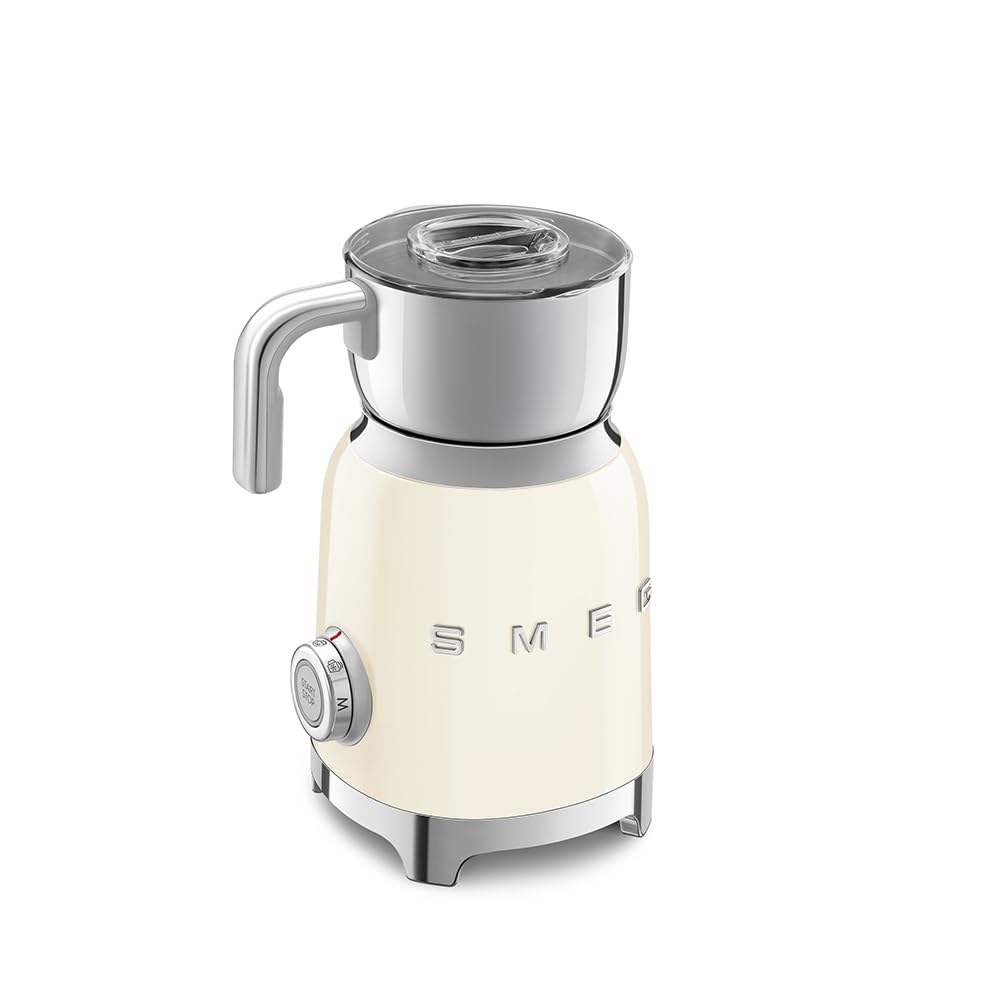 Smeg, Mousseur à Lait Multifonction MFF11CREU, avec Système à Induction, 6 Programmes Prédéfinis, une Fonction Manuelle, Carafe Amovible 600 ml, Bouchon Doseur, Range Cordon Intégré, 500 W, Crème