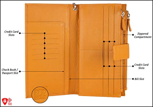 Mou Meraki Women's Large Capacity Rfid Blocking Genuine Leather Wristlet Wallet Clutch Organizer with Zipper Pocket4