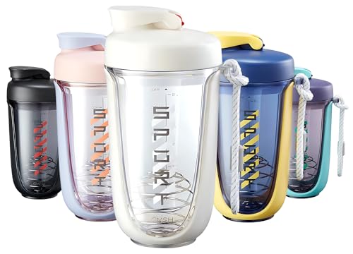 Qavi Protein Shaker Bottle With Stainless Steel Mixing Wire Ball and Rope, Premium Shaker Made of Tritan Materiel BPA Free, Durable Leakproof And Odourless | 590ml White