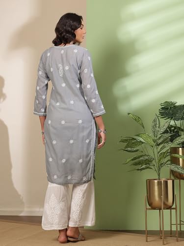 Image of Ada Women's Cotton Regular Fit Tunic Hand Embroidered Lucknowi Chikankari Ethnic Wear Kurta Kurti A130717