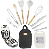 Camping Kitchen Cooking Utensils Set - 12Pcs Portable Outdoor Camp Cookware Set, Silicone Camper Essentials Gear Must Have Accessories Supplies for Travel RV BBQ Grill Picnic Hiking