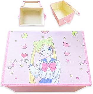 BelugaDesign Moon Large Bin Organizer | Big Storage Foldable Basket | Pink White Pastel Sailor Anime Cute Kawaii Cardboard | Collapsible Box for Office, Desk, Bedroom