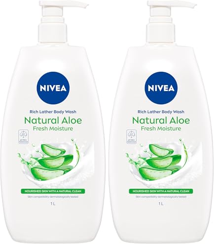 NIVEA Rich Lather Body Wash with Natural Aloe Vera 1L | Moisturising Shower Gel Formula | Hydrates and Softens Dry Skin | Suitable for All Skin Types | Perfect for Everyday Use (Pack of 2)