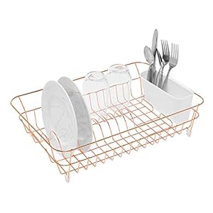 simplywire – Dish Drainer – Anti Rust Drying Rack – Copper with White Cutlery Basket