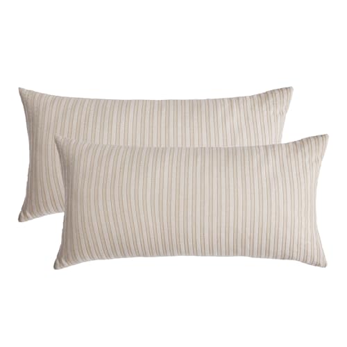 SOULFUL Taie Oreiller 50x70 Coton Beige - Jacquard Rayures et Blanc Design - Certifié Oeko-TEX - Housse de Coussin 50x70 Coton en Respirable avec Fermeture...