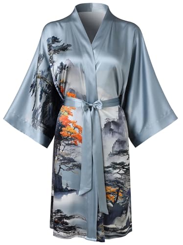 Image of Women's Silk Kimono Robe Short Bathrobe Nightgown 100% Mulberry Silk for Women - Classic Floral Pattern