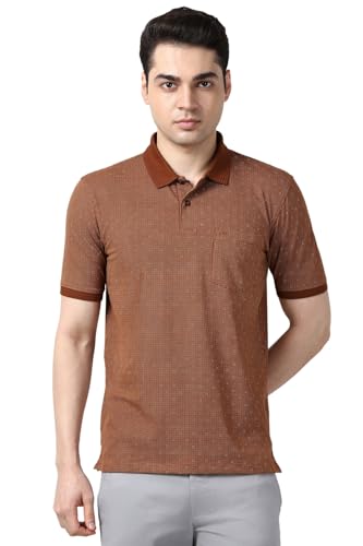 Image of Peter England Men's Cotton-Polyester Micro Matrix Polo Shirt - Casual Wear | Minimal & Modern