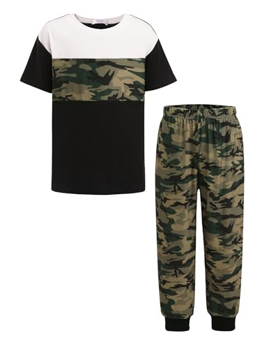 Image of Arshiner Boy's Pants Set - 2 Piece ColorBlock Short Sleeve T-Shirt and Active Pants - Casual Clothing Outfits 5-12 Years