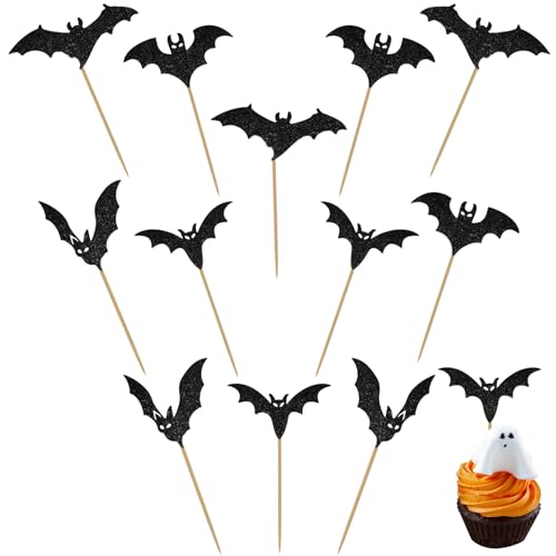 12 Pcs Halloween Cupcake Toppers, Halloween Bat Cake Decorations,...