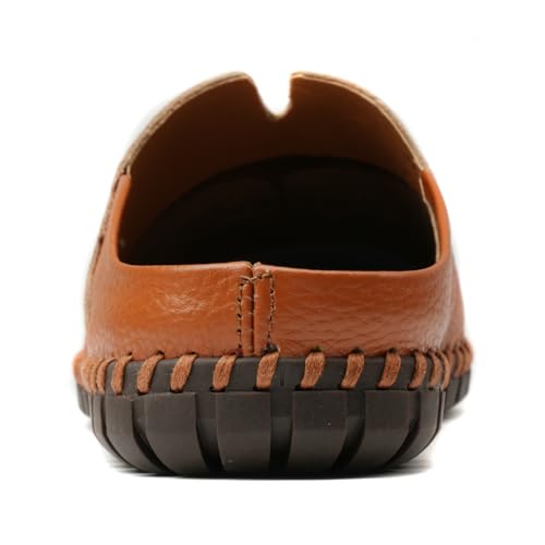 Image of Men's Slip-On Loafers Mules Clog Handmade Leather Slippers Hand Stitched no-Heel Casual Shoes for Men Breathable Comfortable Soft