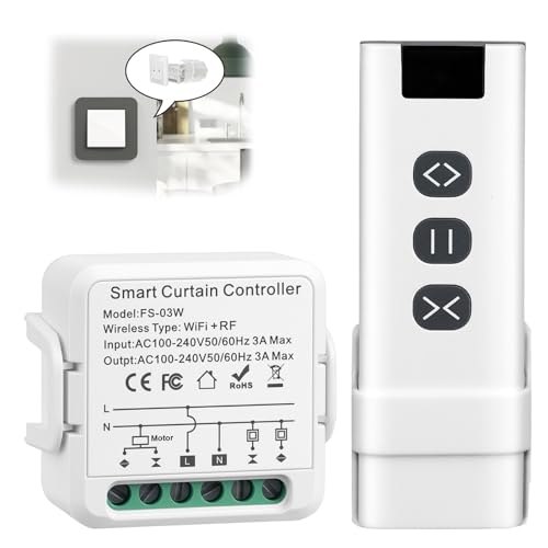 Interruptor Persianas WiFi, Domotizar Persianas Electricas con RF Remoto, Smart Interruptor de persiana Módulo, para Pers ianas y cortinas con Motor eléctrico, Compatible con Smart Life, Alexa, Google