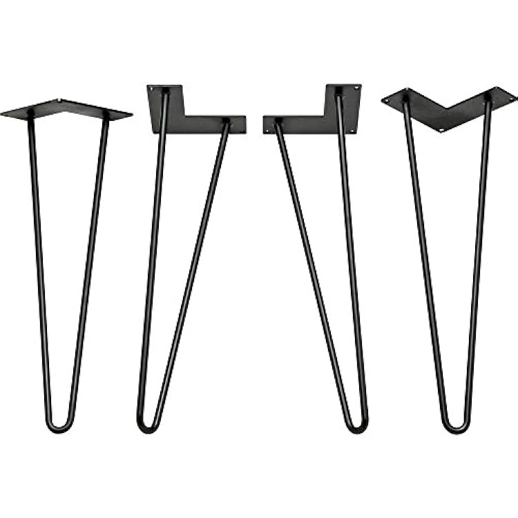 16 in Hairpin Table Legs (4-Pack) - Durable & Power-Coated Steel Legs for Table - Pared-Down Hairpin Look Metal End Legs - DIY Mid Century Legs for Furniture Decor