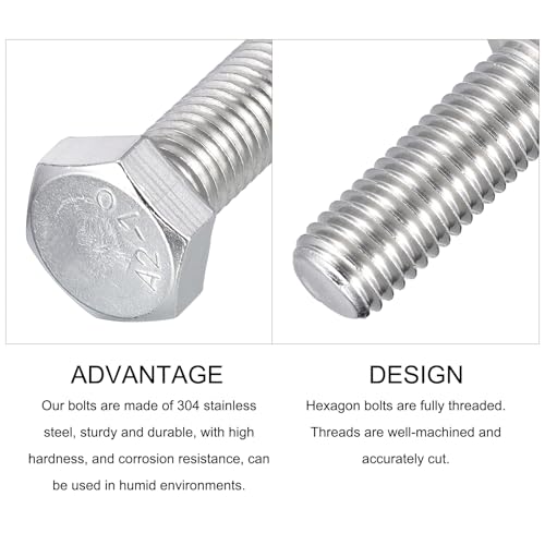 Image of METALLIXITY Hex Bolts (M12-1.75x35mm) 6Pcs, 304 Stainless Steel Coarse Fully Threaded Hex Head Screw Bolt Machine Screws - for Furniture Repair, Silver